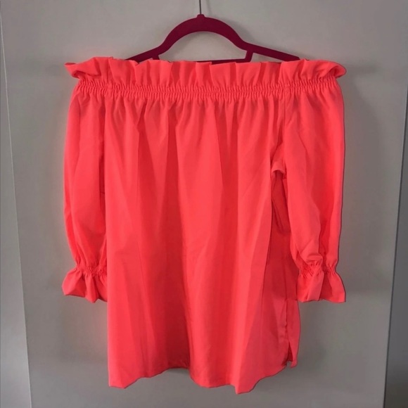 NWOT Beautiful Coral Neon Off Shoulder Blouse - Picture 1 of 3
